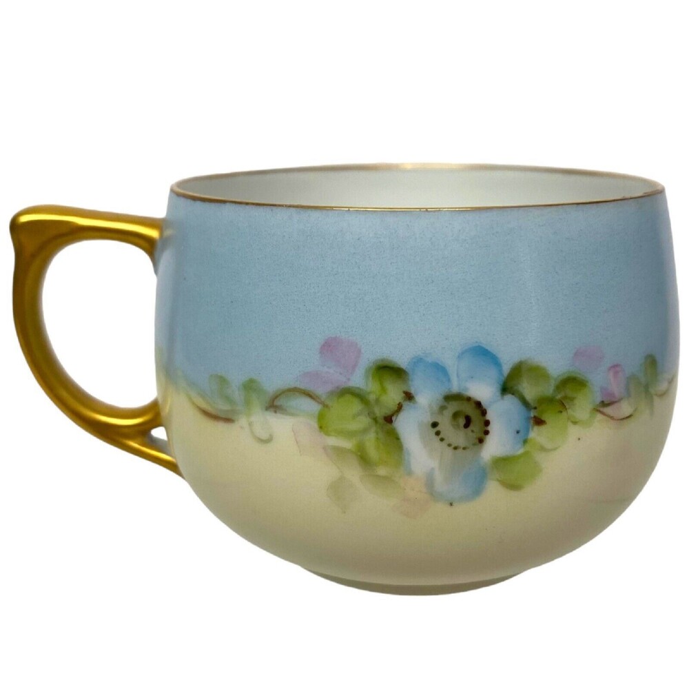 Vintage Tea Cup Saucer Moritz Zdekauer Austria Hand Painted Elegant Blue Floral - Picture 4 of 15